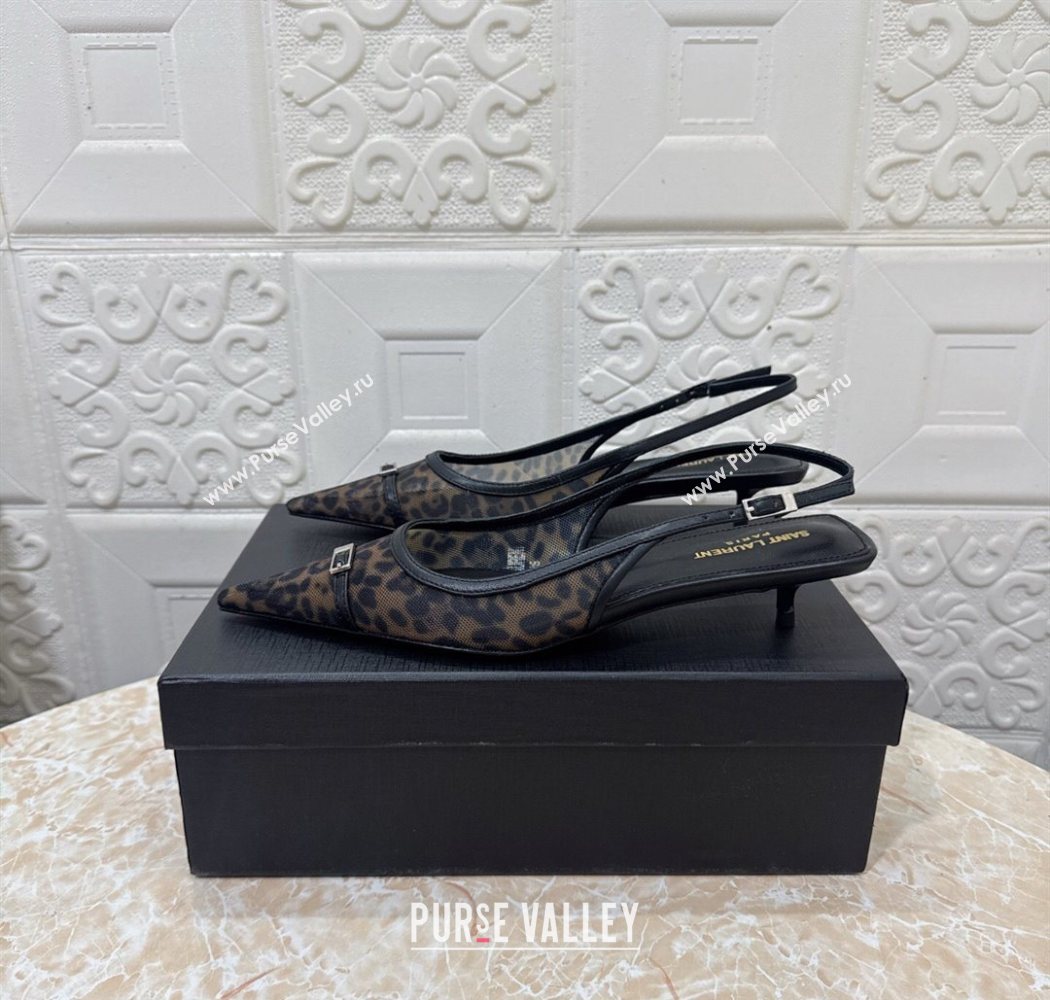 Saint Laurent Leopard Printed Mesh Slingback Pumps 3.5cm with Buckle 2025 SL082501 (MD-250825119)