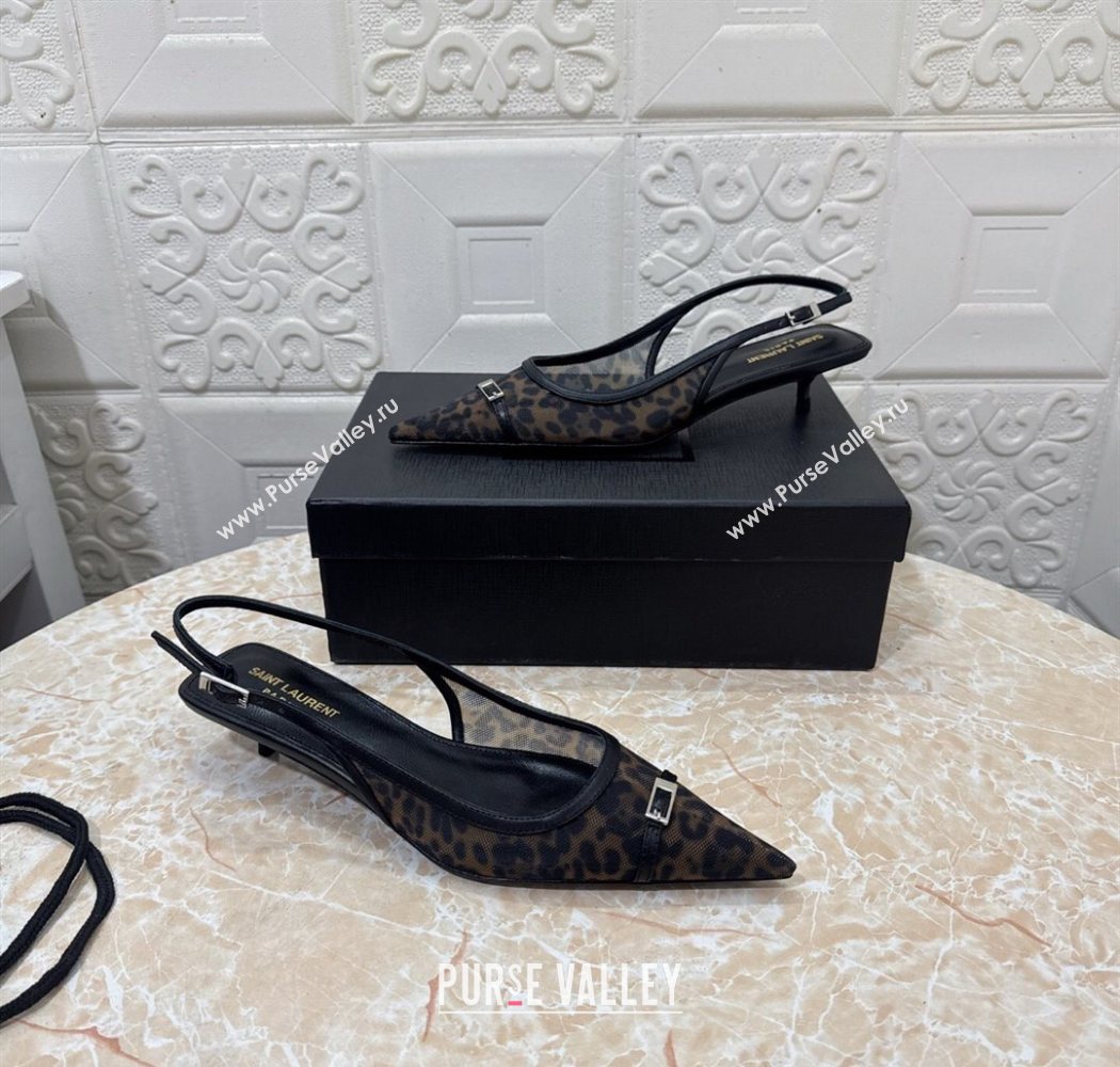 Saint Laurent Leopard Printed Mesh Slingback Pumps 3.5cm with Buckle 2025 SL082501 (MD-250825119)