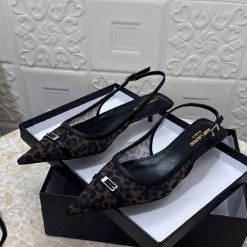 Saint Laurent Leopard Printed Mesh Slingback Pumps 3.5cm with Buckle 2025 SL082501 (MD-250825119)