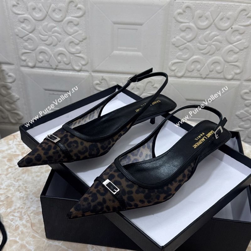 Saint Laurent Leopard Printed Mesh Slingback Pumps 3.5cm with Buckle 2025 SL082501 (MD-250825119)