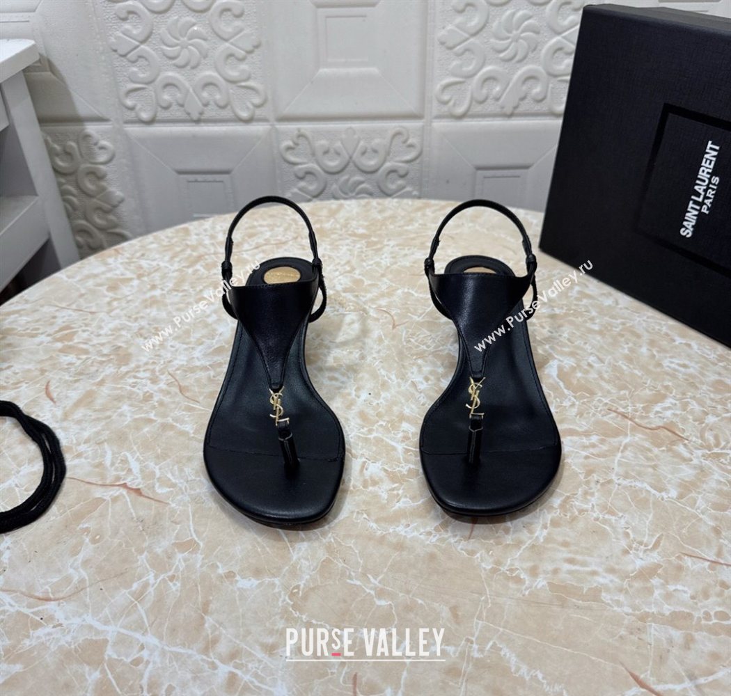 Saint Laurent Cassandra Wedge Thong Sandals 3.5cm in Calfskin Black 2025 825279 (MD-250825120)