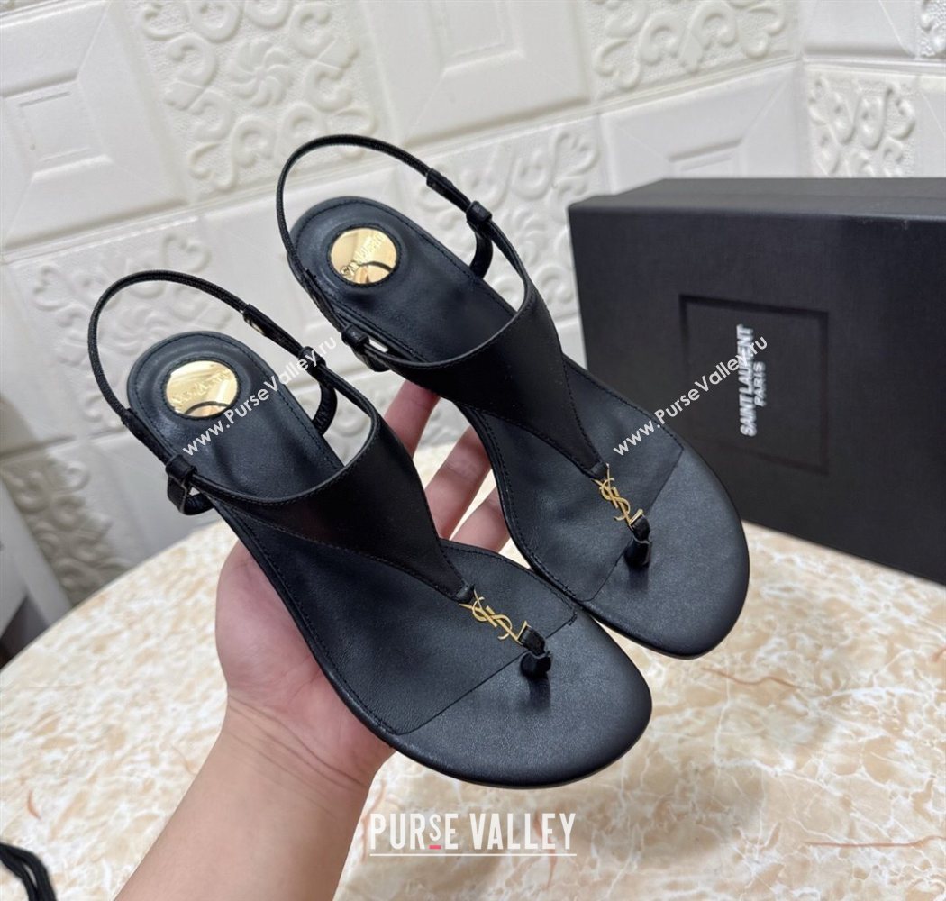 Saint Laurent Cassandra Wedge Thong Sandals 3.5cm in Calfskin Black 2025 825279 (MD-250825120)
