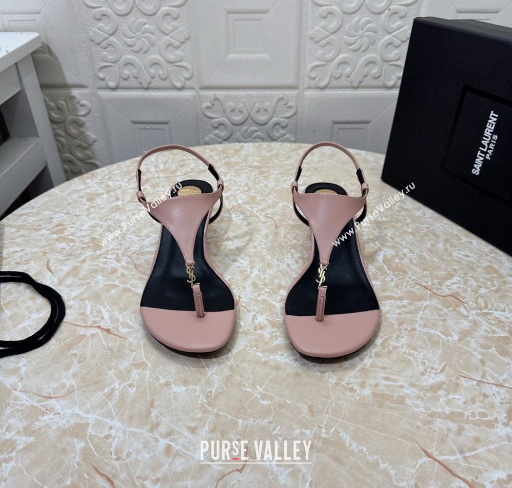 Saint Laurent Cassandra Wedge Thong Sandals 3.5cm in Calfskin Light Pink 2025 825279 (MD-250825123)