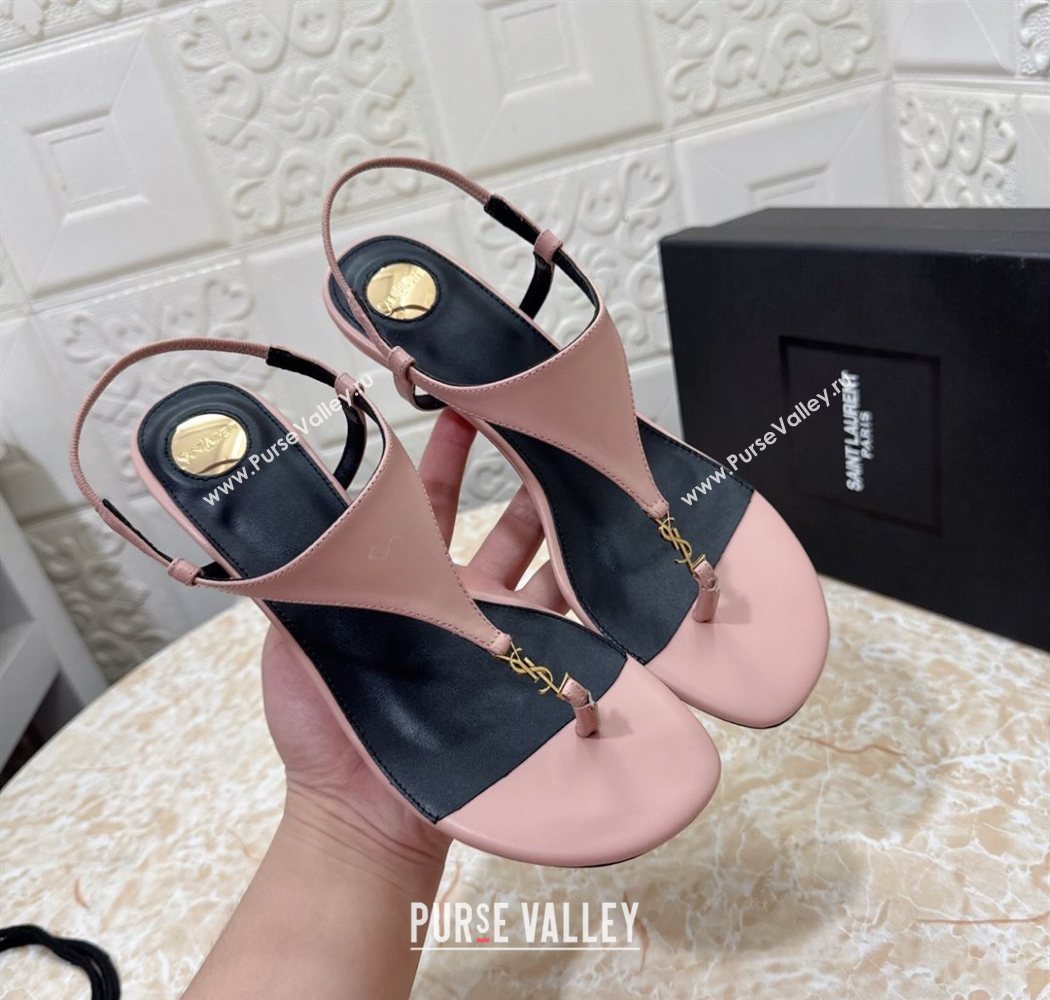 Saint Laurent Cassandra Wedge Thong Sandals 3.5cm in Calfskin Light Pink 2025 825279 (MD-250825123)