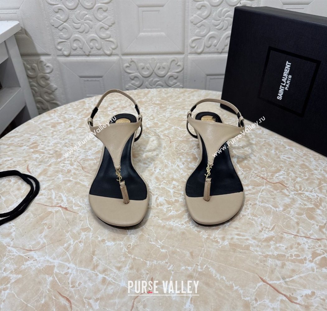 Saint Laurent Cassandra Wedge Thong Sandals 3.5cm in Calfskin Beige 2025 825279 (MD-250825124)