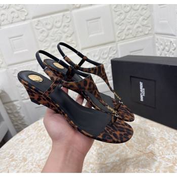 Saint Laurent Cassandra Wedge Thong Sandals 3.5cm in Leopard Print 2025 825279 (MD-250825125)