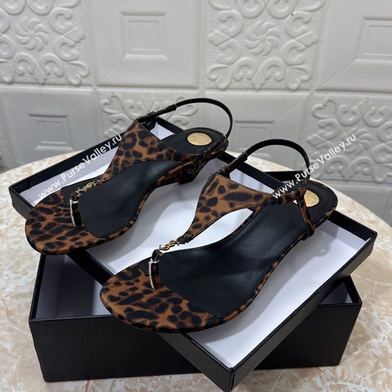 Saint Laurent Cassandra Wedge Thong Sandals 3.5cm in Leopard Print 2025 825279 (MD-250825125)