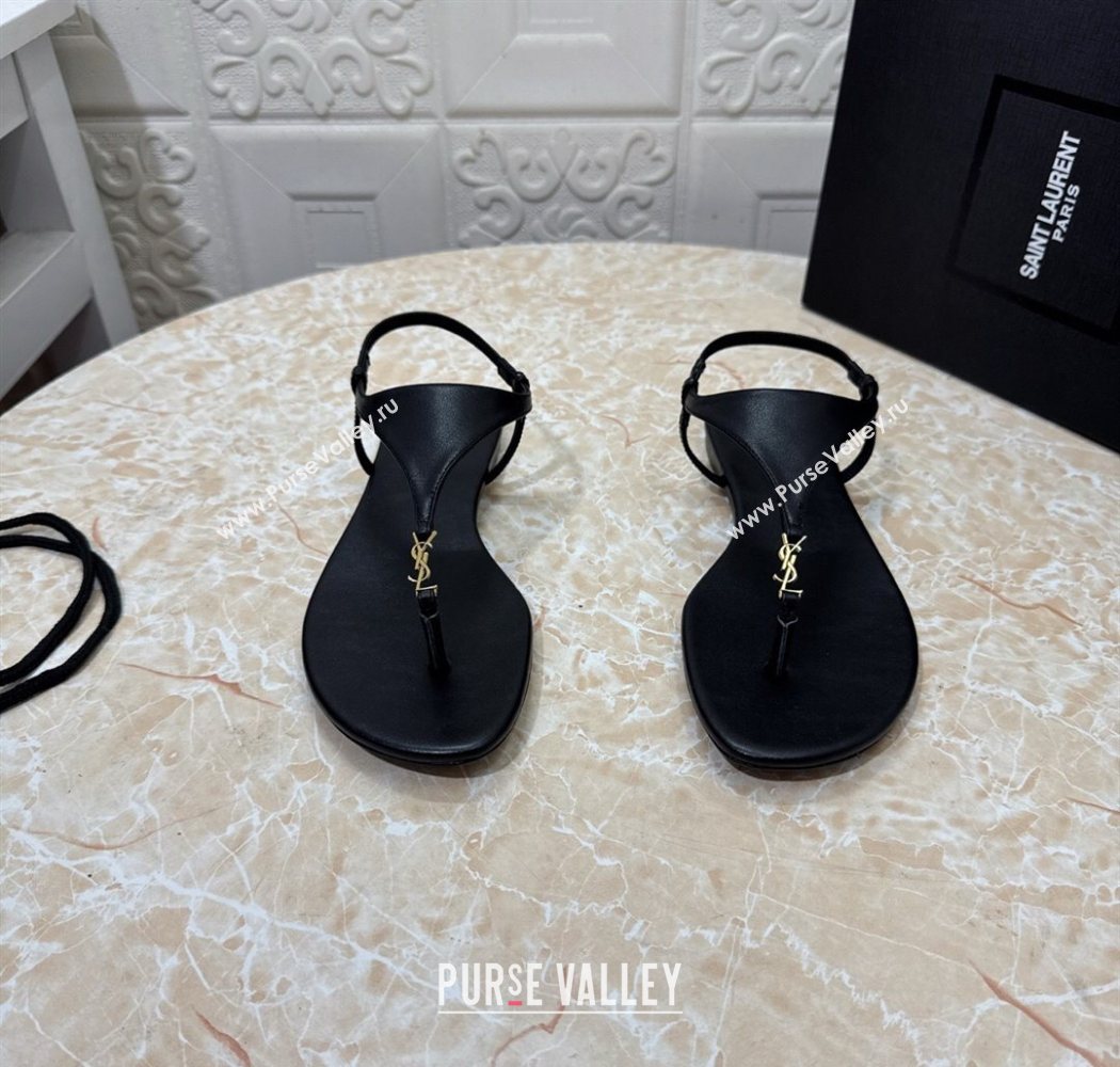 Saint Laurent Cassandra Flat Thong Sandals in Calfskin Black 2025 841570 (MD-250825126)
