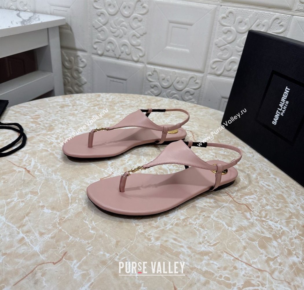 Saint Laurent Cassandra Flat Thong Sandals in Calfskin Light Pink 2025 841570 (MD-250825128)