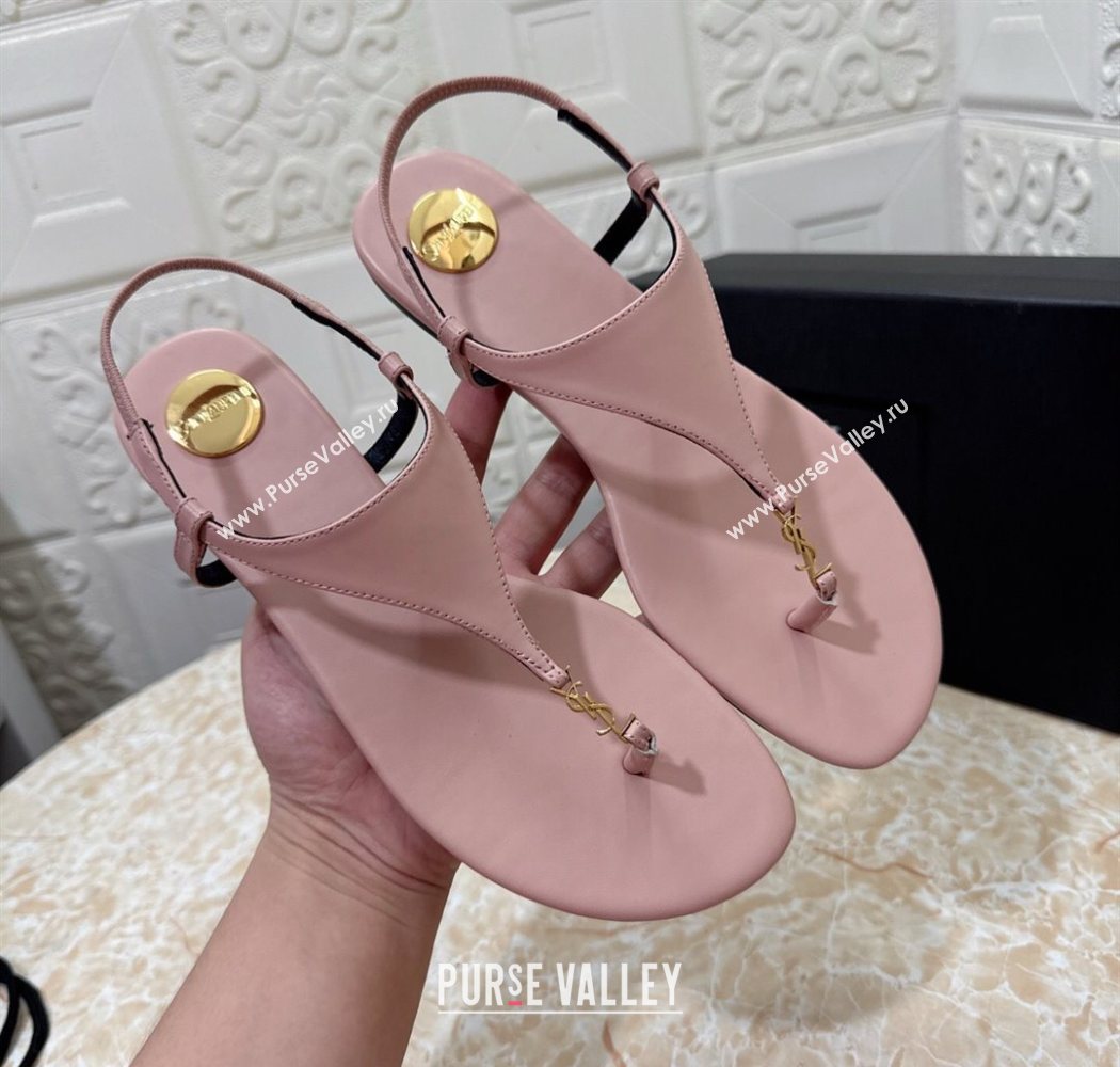 Saint Laurent Cassandra Flat Thong Sandals in Calfskin Light Pink 2025 841570 (MD-250825128)