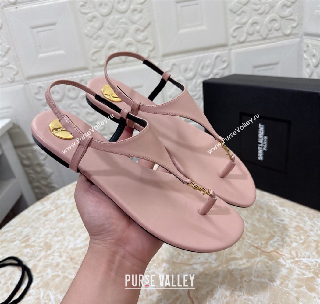 Saint Laurent Cassandra Flat Thong Sandals in Calfskin Light Pink 2025 841570 (MD-250825128)