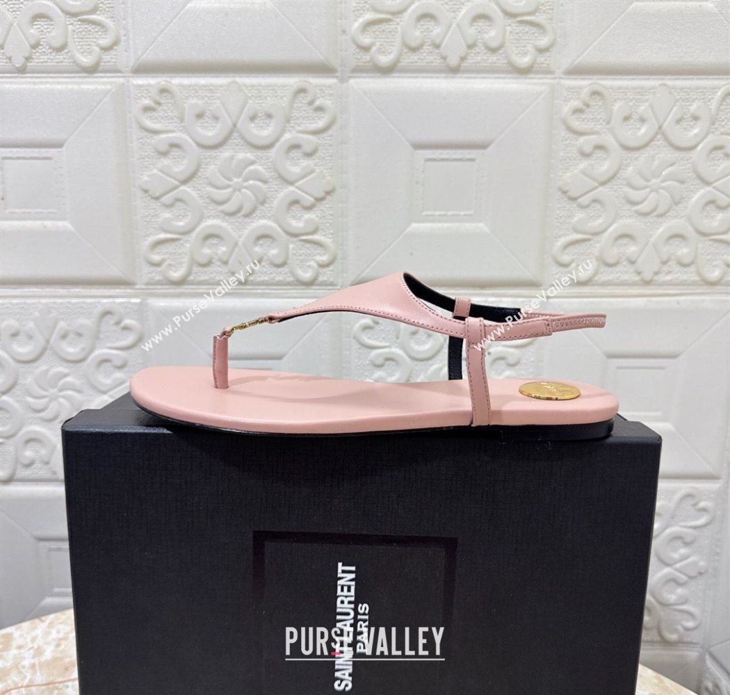 Saint Laurent Cassandra Flat Thong Sandals in Calfskin Light Pink 2025 841570 (MD-250825128)