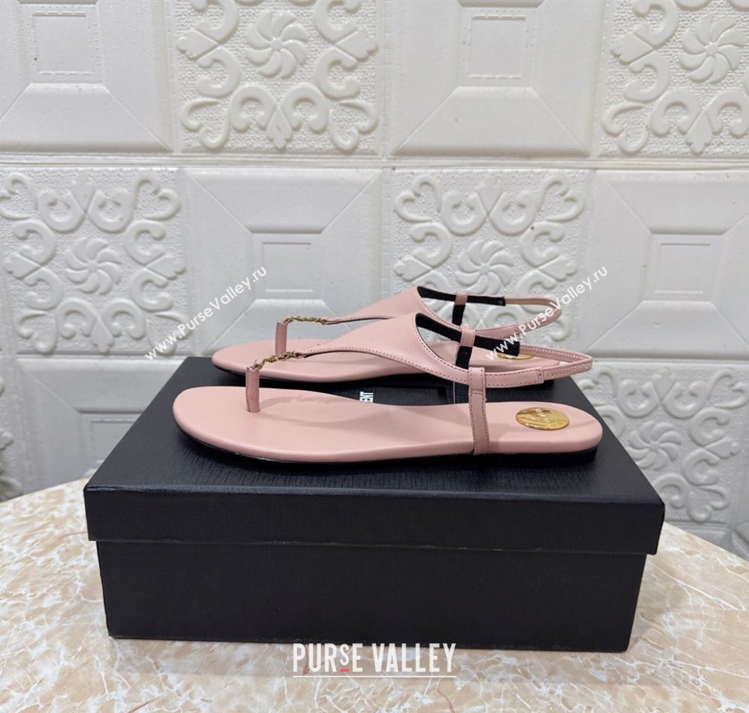 Saint Laurent Cassandra Flat Thong Sandals in Calfskin Light Pink 2025 841570 (MD-250825128)