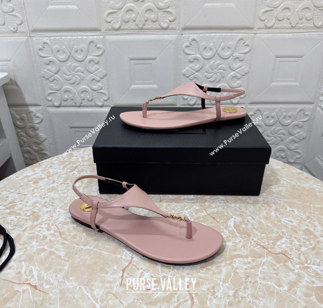 Saint Laurent Cassandra Flat Thong Sandals in Calfskin Light Pink 2025 841570 (MD-250825128)