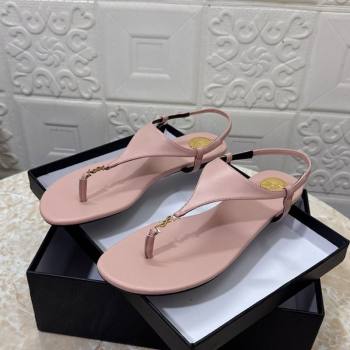 Saint Laurent Cassandra Flat Thong Sandals in Calfskin Light Pink 2025 841570 (MD-250825128)
