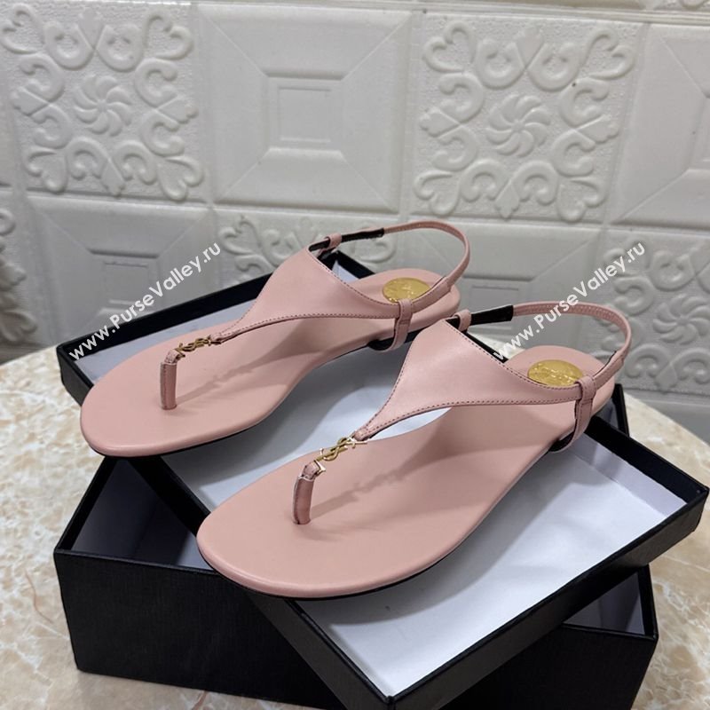 Saint Laurent Cassandra Flat Thong Sandals in Calfskin Light Pink 2025 841570 (MD-250825128)