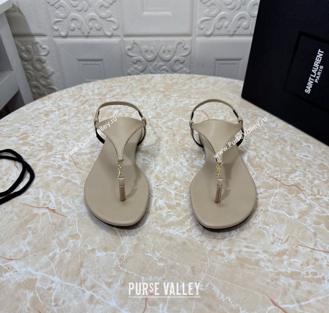 Saint Laurent Cassandra Flat Thong Sandals in Calfskin Beige 2025 841570 (MD-250825129)
