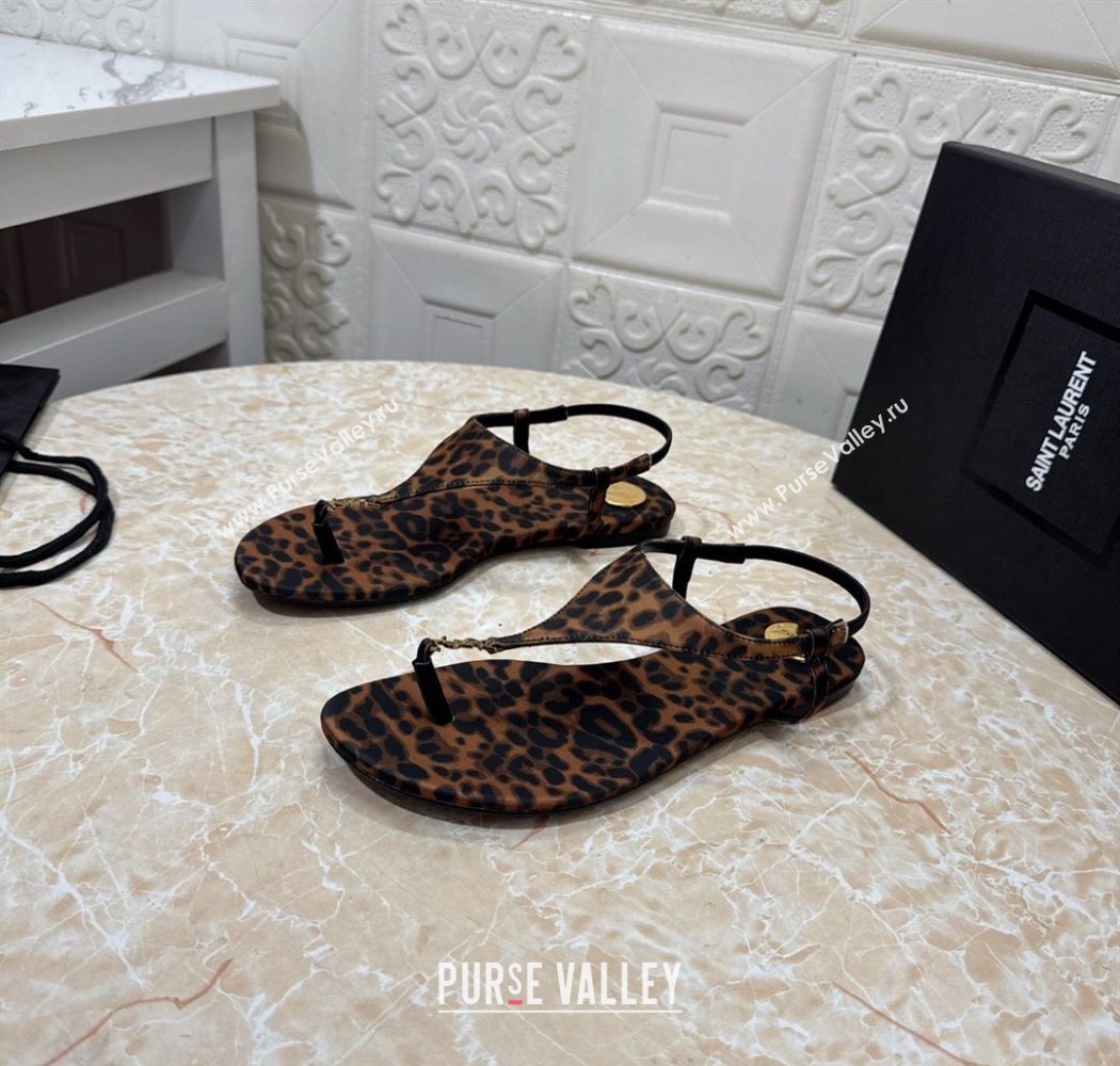Saint Laurent Cassandra Flat Thong Sandals in Leopard Print 2025 841570 (MD-250825131)