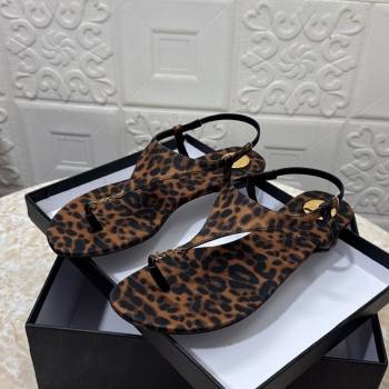 Saint Laurent Cassandra Flat Thong Sandals in Leopard Print 2025 841570 (MD-250825131)
