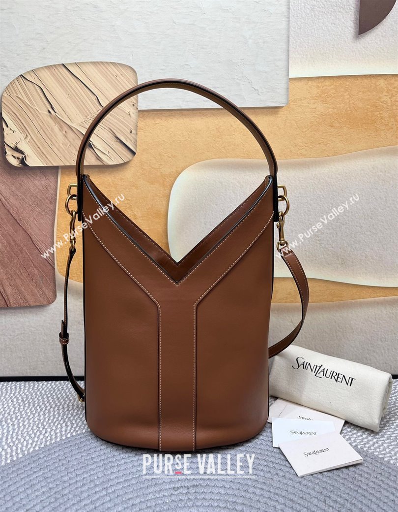 Saint Laurent Y Top Handle Bucket Bag in Leather Brick Brown 2025 840891 (nana-250924077)