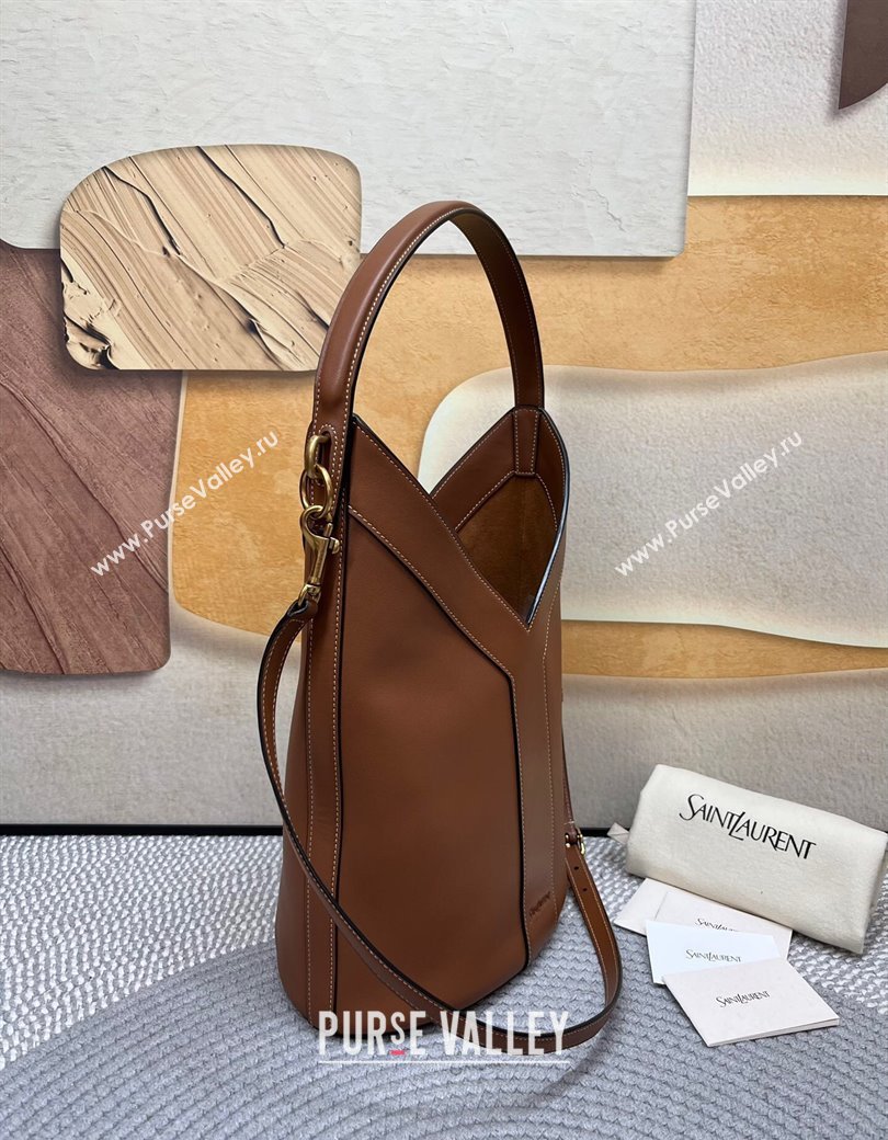 Saint Laurent Y Top Handle Bucket Bag in Leather Brick Brown 2025 840891 (nana-250924077)
