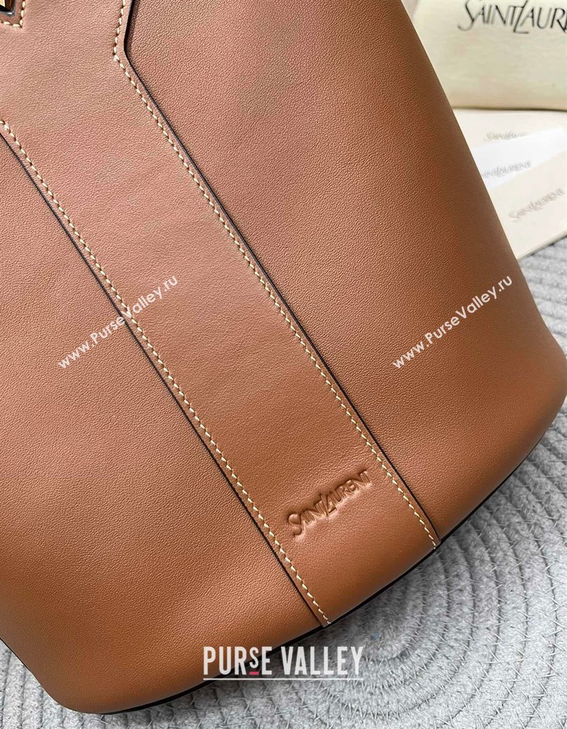Saint Laurent Y Top Handle Bucket Bag in Leather Brick Brown 2025 840891 (nana-250924077)