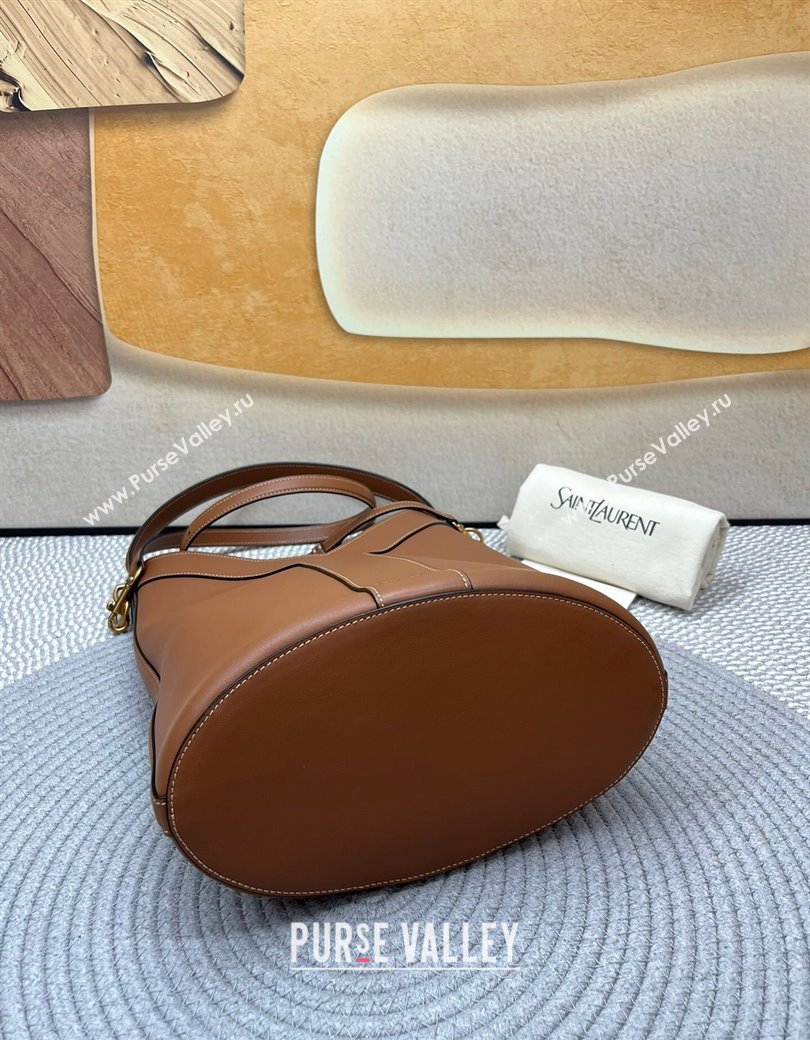 Saint Laurent Y Top Handle Bucket Bag in Leather Brick Brown 2025 840891 (nana-250924077)