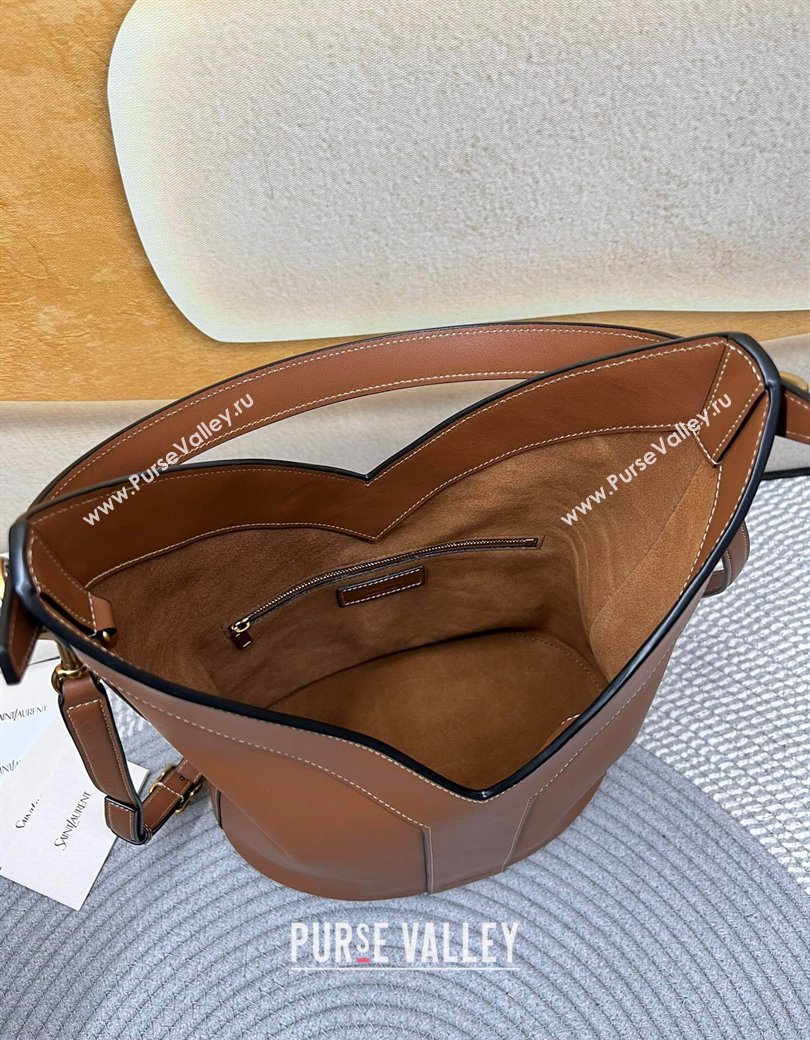 Saint Laurent Y Top Handle Bucket Bag in Leather Brick Brown 2025 840891 (nana-250924077)