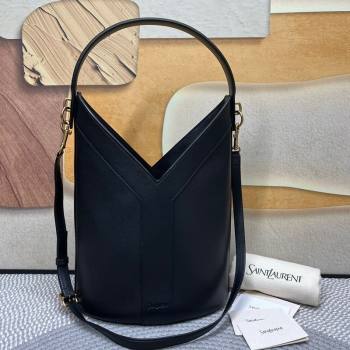 Saint Laurent Y Top Handle Bucket Bag in Leather Black 2025 840891 (nana-250924078)