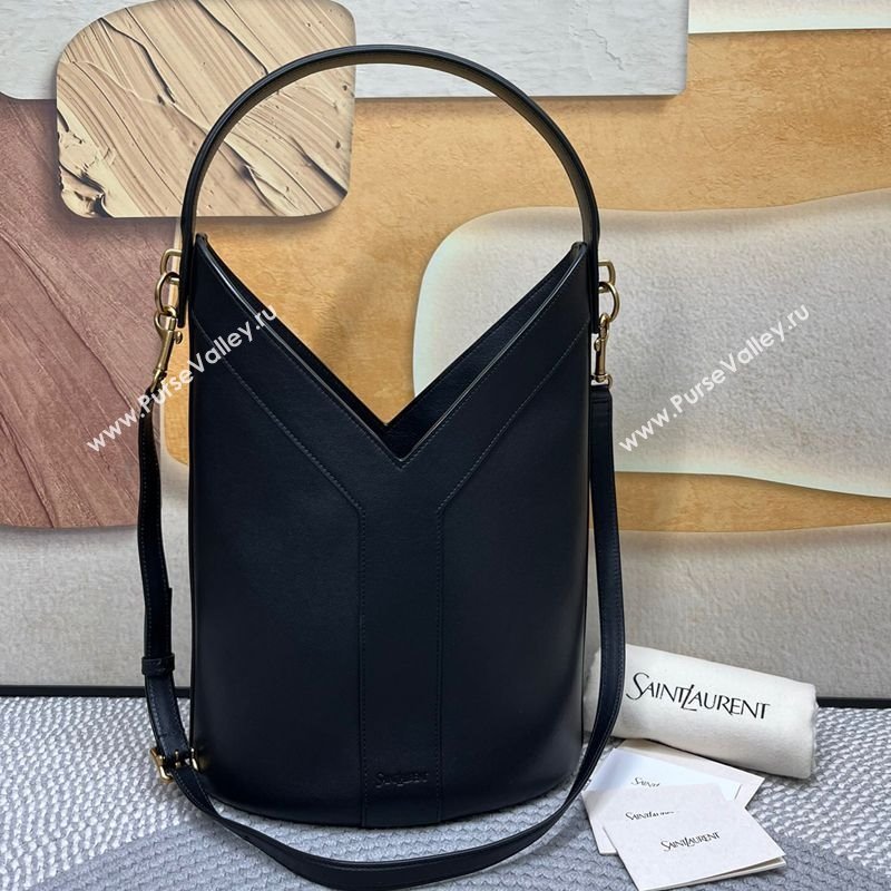 Saint Laurent Y Top Handle Bucket Bag in Leather Black 2025 840891 (nana-250924078)