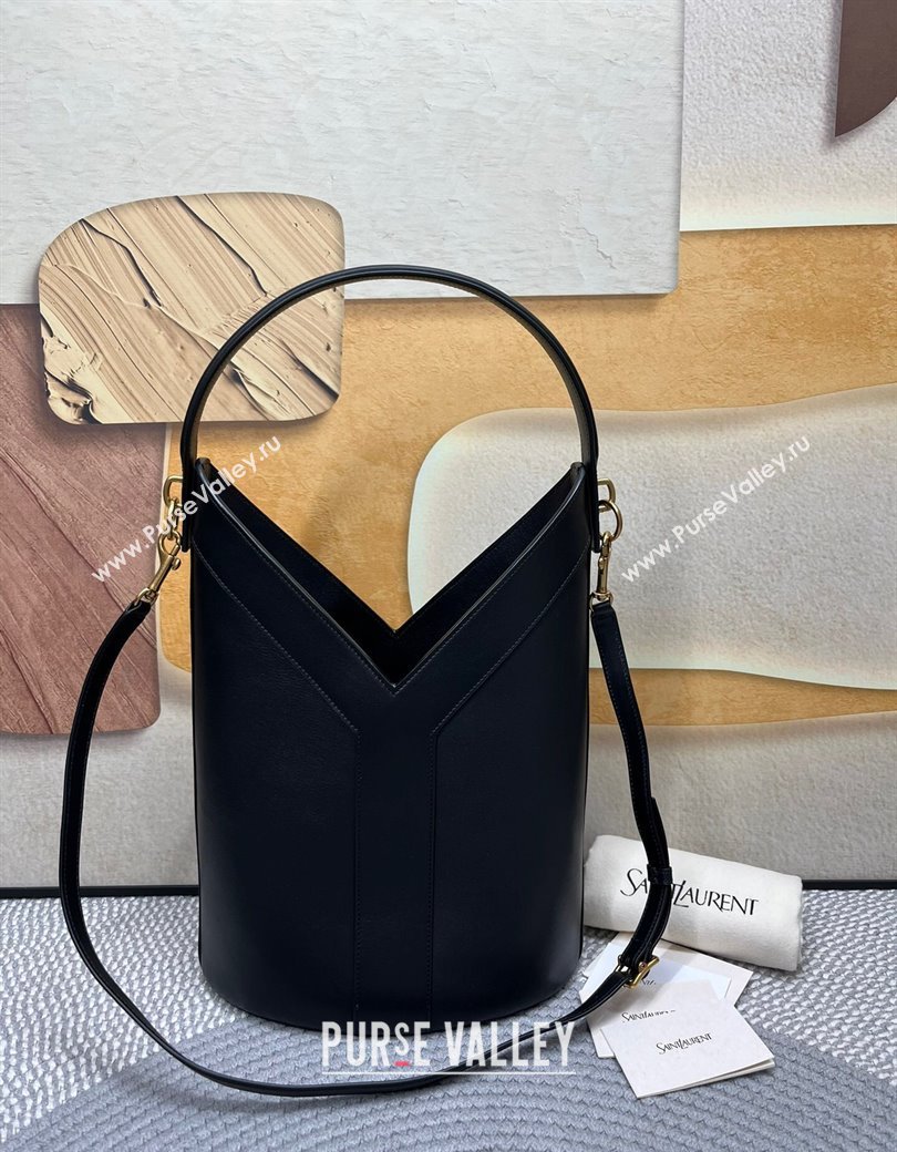 Saint Laurent Y Top Handle Bucket Bag in Leather Black 2025 840891 (nana-250924078)