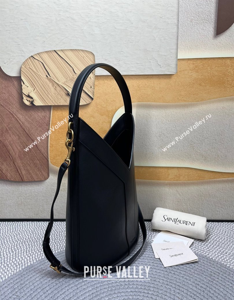Saint Laurent Y Top Handle Bucket Bag in Leather Black 2025 840891 (nana-250924078)