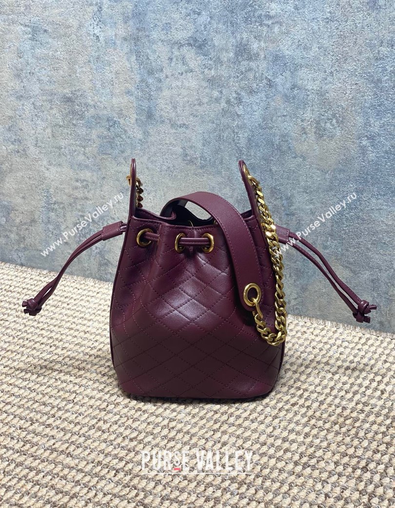 Saint Laurent Cassandre Bucket Bag in Lambskin Leather Rouge Cabernet Burgundy 2025 840886 (YY-250924080)