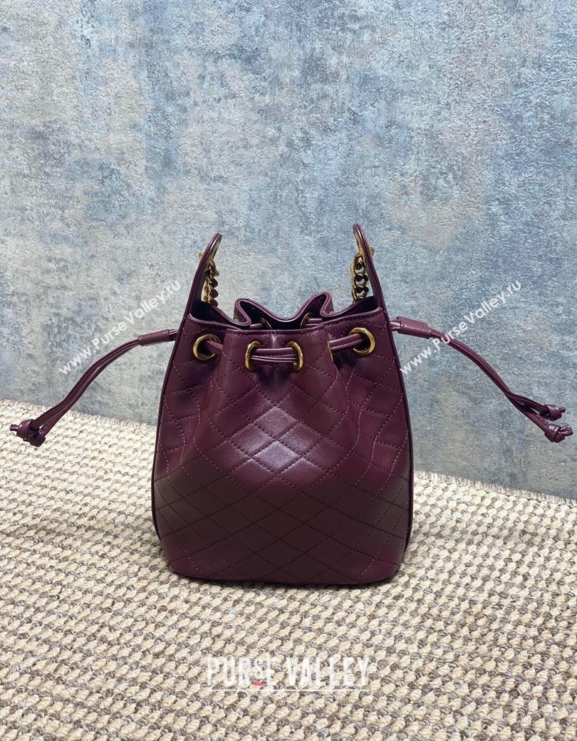 Saint Laurent Cassandre Bucket Bag in Lambskin Leather Rouge Cabernet Burgundy 2025 840886 (YY-250924080)