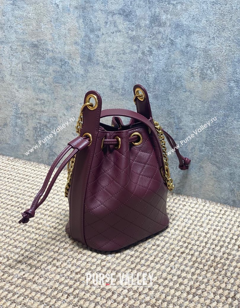 Saint Laurent Cassandre Bucket Bag in Lambskin Leather Rouge Cabernet Burgundy 2025 840886 (YY-250924080)