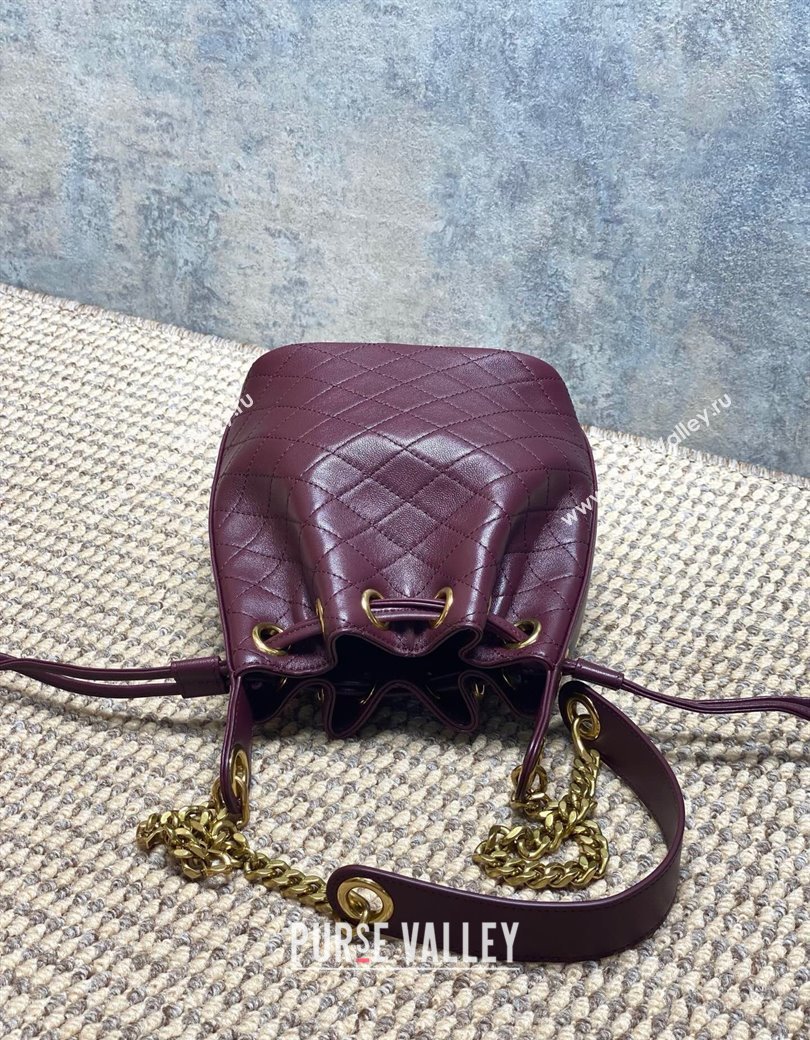 Saint Laurent Cassandre Bucket Bag in Lambskin Leather Rouge Cabernet Burgundy 2025 840886 (YY-250924080)