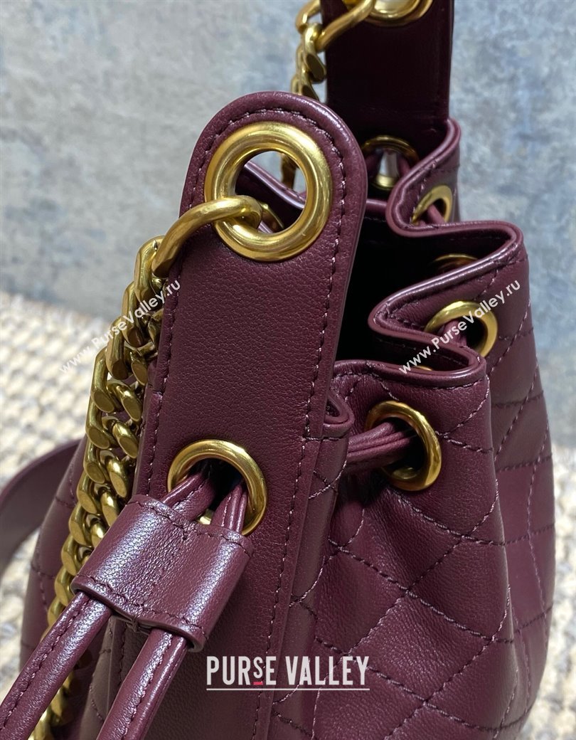 Saint Laurent Cassandre Bucket Bag in Lambskin Leather Rouge Cabernet Burgundy 2025 840886 (YY-250924080)