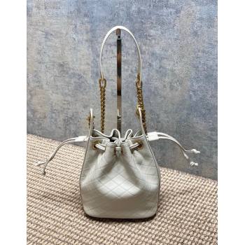 Saint Laurent Cassandre Bucket Bag in Lambskin Leather White 2025 840886 (YY-250924081)