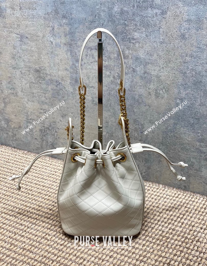 Saint Laurent Cassandre Bucket Bag in Lambskin Leather White 2025 840886 (YY-250924081)