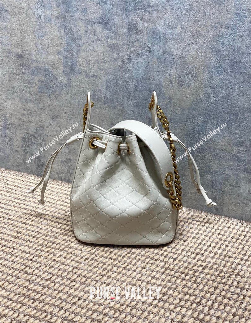 Saint Laurent Cassandre Bucket Bag in Lambskin Leather White 2025 840886 (YY-250924081)