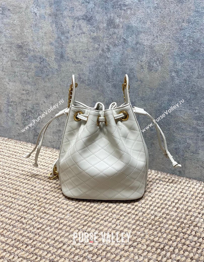 Saint Laurent Cassandre Bucket Bag in Lambskin Leather White 2025 840886 (YY-250924081)