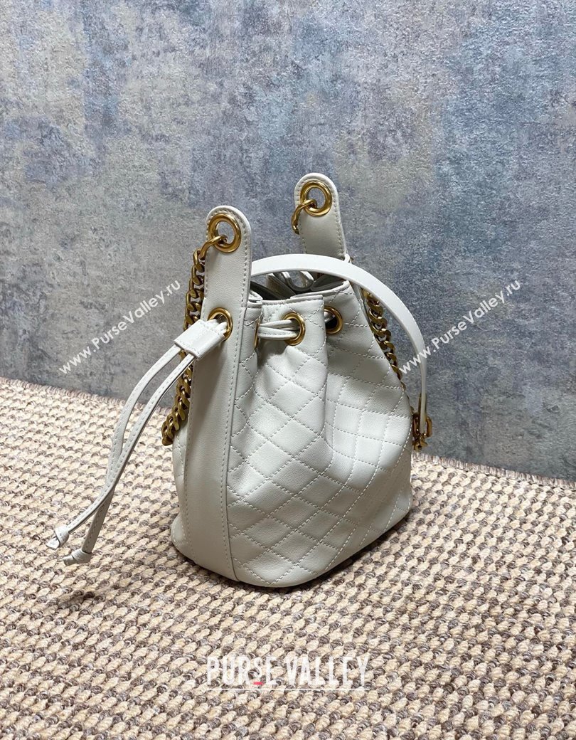 Saint Laurent Cassandre Bucket Bag in Lambskin Leather White 2025 840886 (YY-250924081)