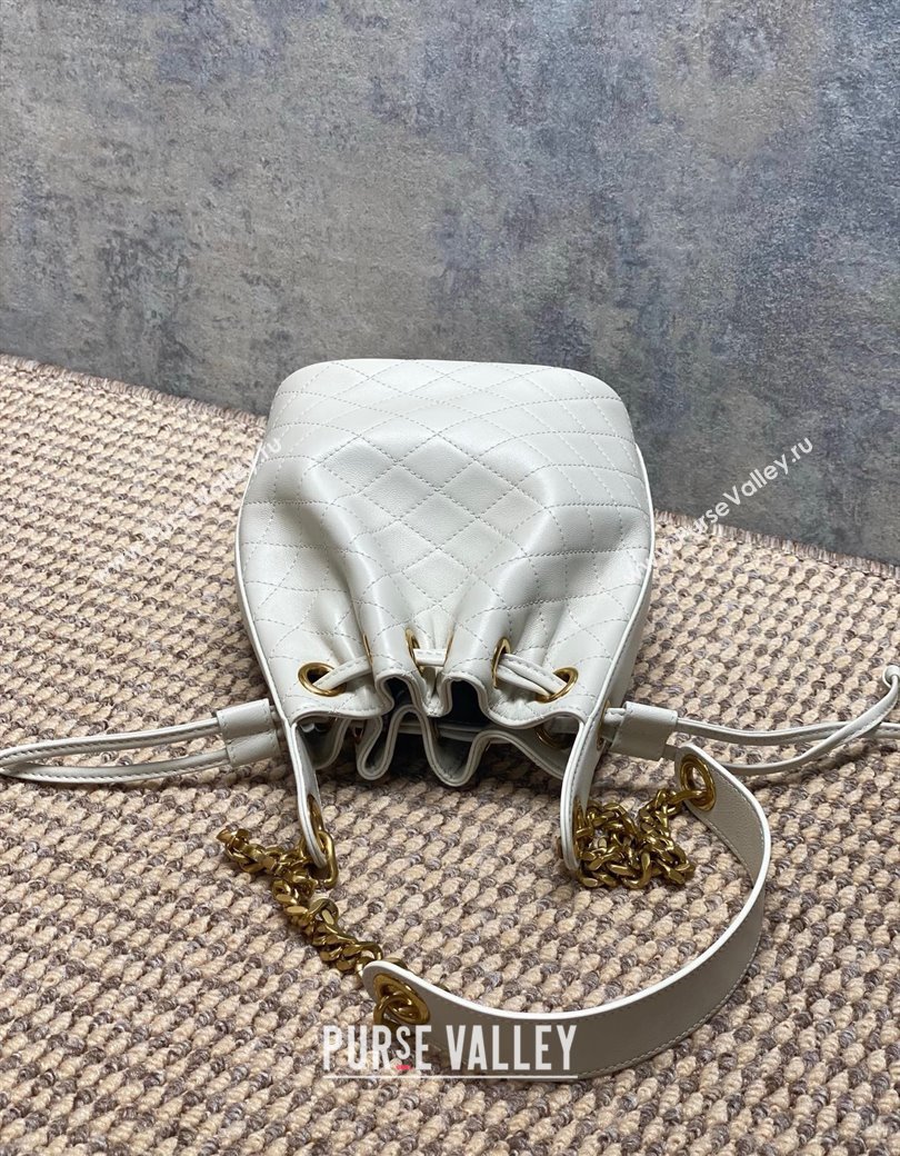 Saint Laurent Cassandre Bucket Bag in Lambskin Leather White 2025 840886 (YY-250924081)