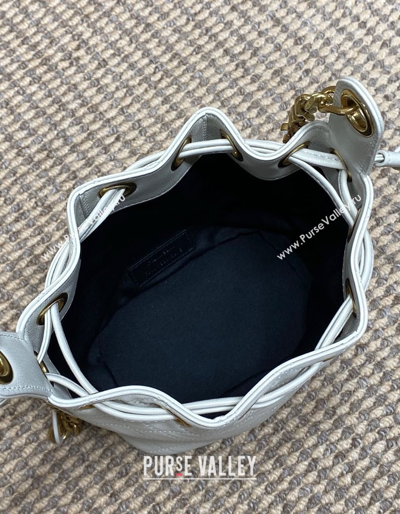 Saint Laurent Cassandre Bucket Bag in Lambskin Leather White 2025 840886 (YY-250924081)