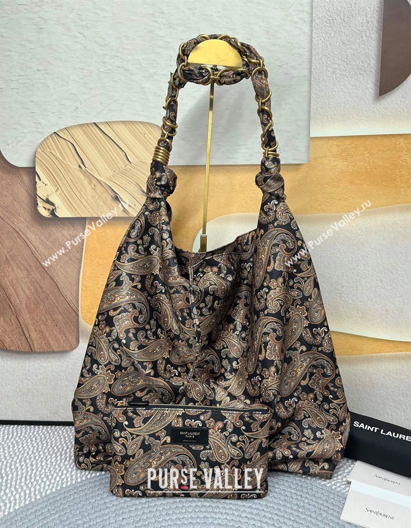 Saint Laurent Amalia Bag in Paisley Silk Twilly with Chain Navy Blue/Multicolor 2025 834750 (nana-250924050)