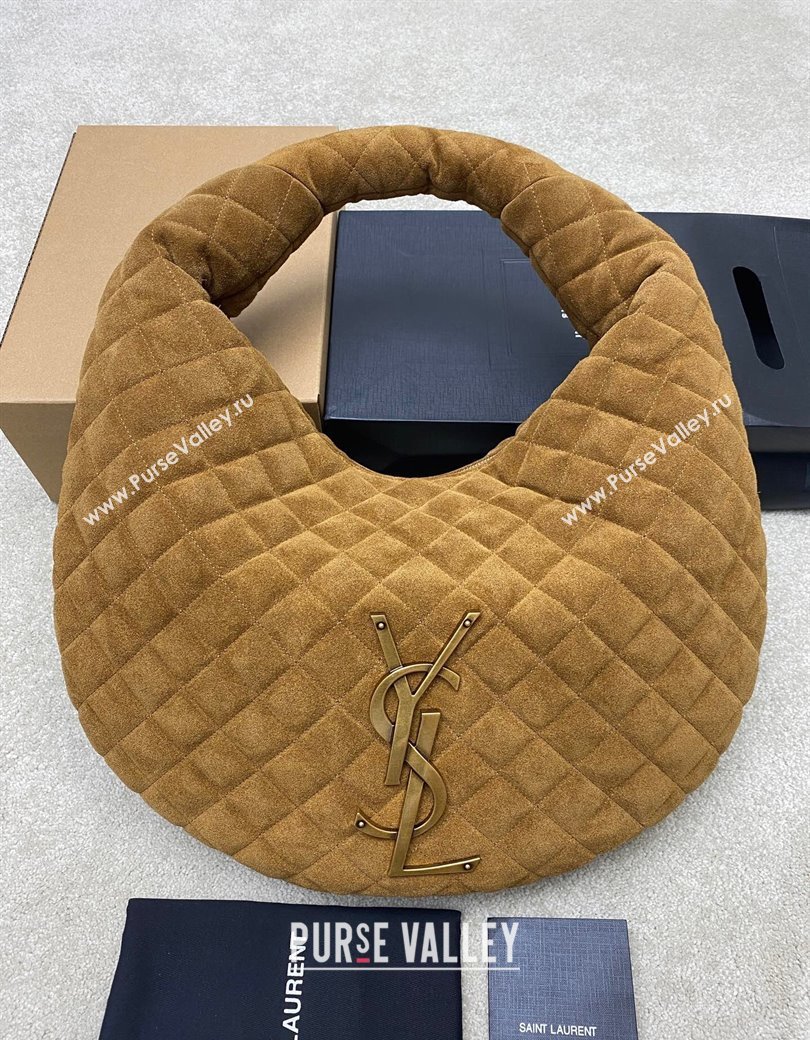 Saint Laurent Icarino Hobo Bag in Quilted Suede Caramel Cognac Brown 2025 858160 (YY-250924070)