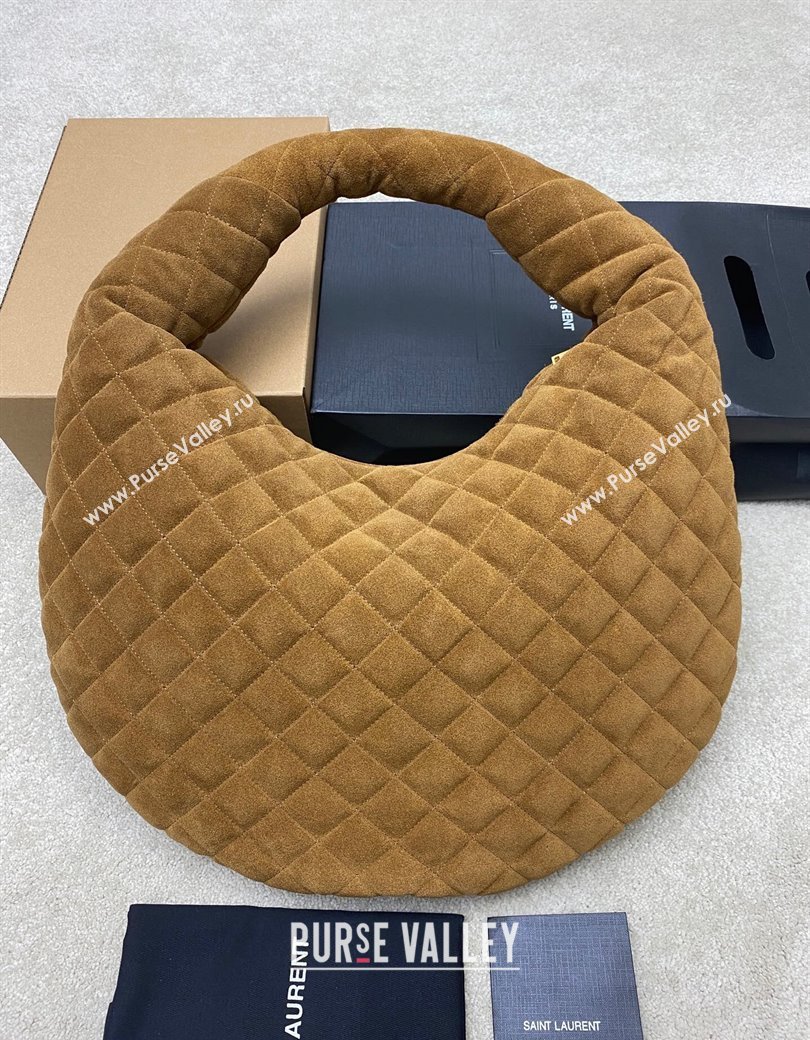 Saint Laurent Icarino Hobo Bag in Quilted Suede Caramel Cognac Brown 2025 858160 (YY-250924070)