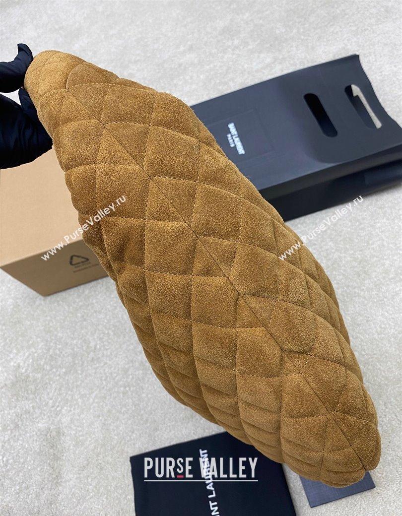 Saint Laurent Icarino Hobo Bag in Quilted Suede Caramel Cognac Brown 2025 858160 (YY-250924070)