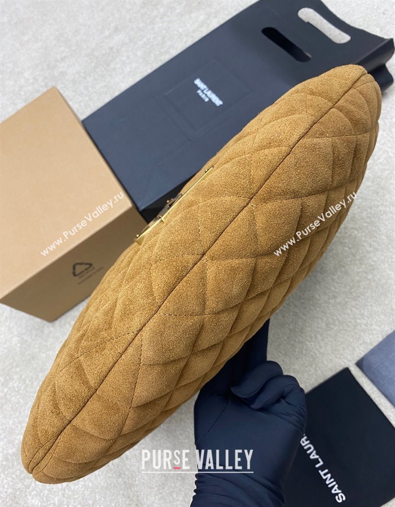 Saint Laurent Icarino Hobo Bag in Quilted Suede Caramel Cognac Brown 2025 858160 (YY-250924070)