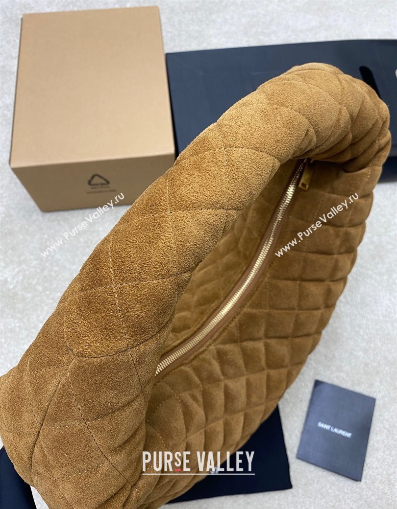 Saint Laurent Icarino Hobo Bag in Quilted Suede Caramel Cognac Brown 2025 858160 (YY-250924070)